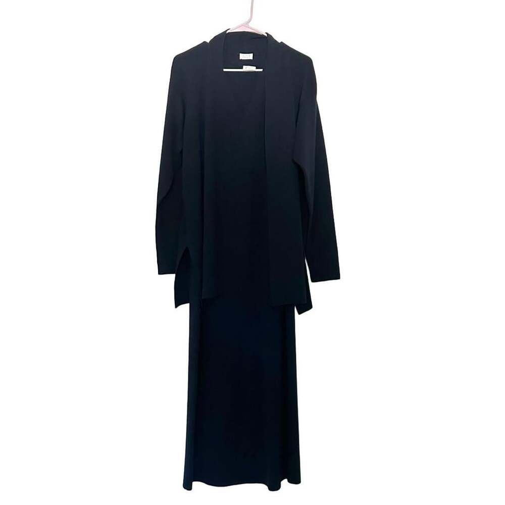 Eileen Fisher Black Knit Cardigan and Sleeveless Maxi Dress Ensemble Set